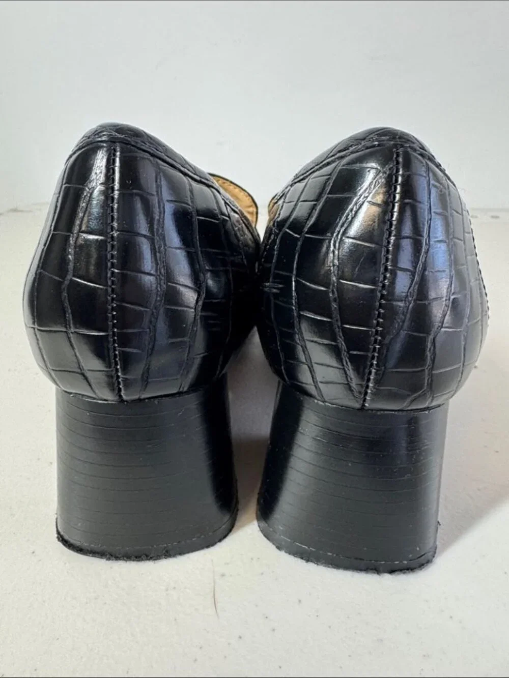 Adrienne Vittadini Croc Embossed Loafers Black 7.5 Gold Bit Classic Chic Preppy